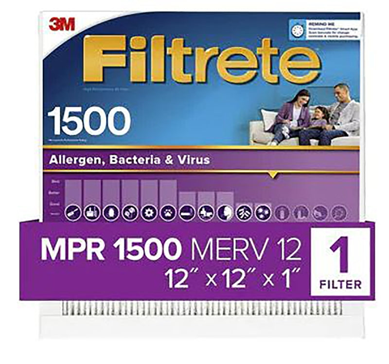 Filtrete 2010-4 Air Filter, 12 in L, 12 in W, 12 MERV, 1500 MPR, For: Air Conditioner, Furnace and HVAC System, Pack of 4