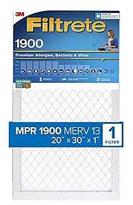 Filtrete UT22-4 Premium Air Filter, 20 in L, 30 in W, 13 MERV, 1900 MPR, Pack of 4