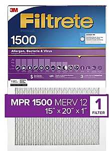 Filtrete 2006DC-4 Air Filter, 20 in L, 15 in W, 12 MERV, 1500 MPR, For: Air Conditioner, Furnace and HVAC System, Pack of 4