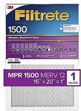 Filtrete 2006DC-4 Air Filter, 20 in L, 15 in W, 12 MERV, 1500 MPR, For: Air Conditioner, Furnace and HVAC System, Pack of 4