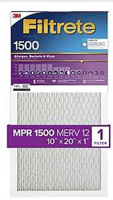 Filtrete 2007DC-4 Air Filter, 20 in L, 10 in W, 12 MERV, 1500 MPR, For: Air Conditioner, Furnace and HVAC System, Pack of 4
