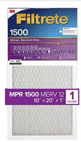 Filtrete 2007DC-4 Air Filter, 20 in L, 10 in W, 12 MERV, 1500 MPR, For: Air Conditioner, Furnace and HVAC System, Pack of 4