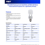 Feit Ecobulb 13 W A19 1.52 in. D X 3.6 in. L CFL Bulb Soft White Utility 2700 K 4 pk