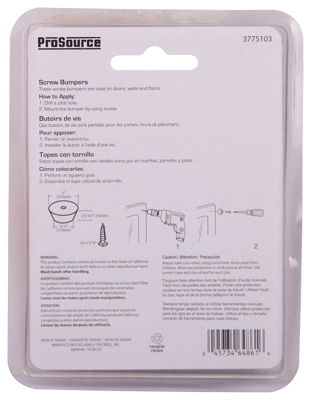 ProSource FE-S519-PS Furniture Bumper Pad, 1 in, Dome, Rubber