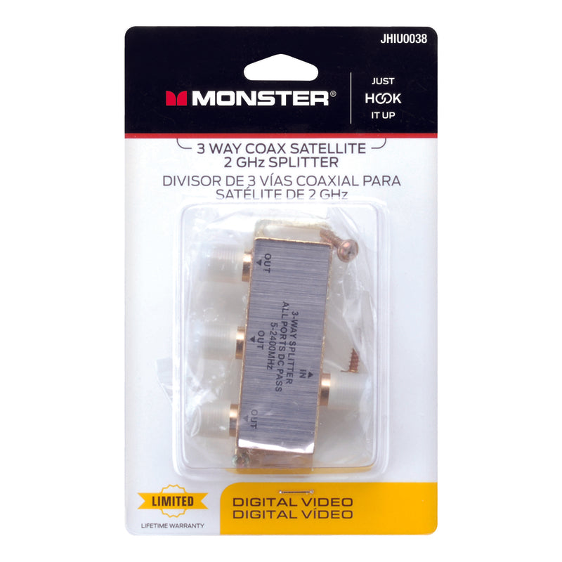Monster Just Hook It Up 3 Way Coax Splitter 75 ohm 1 pk