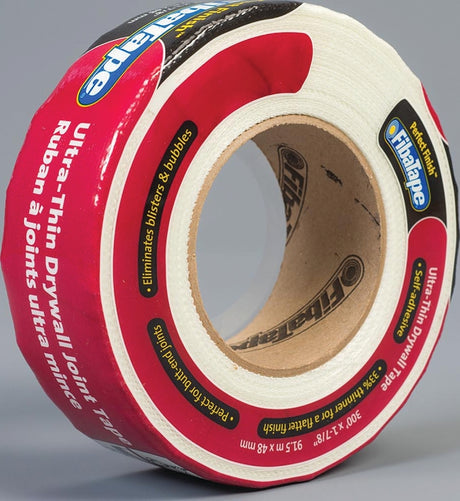 Adfors FibaTape Perfect Finish FDW8192-U Ultra-Thin Drywall Tape, 300 ft L, 1-7/8 in W, White, Pack of 12