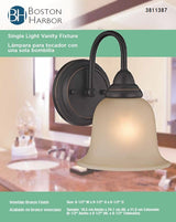 Boston Harbor LYB130928-1VL-VB Wall Sconce, 60 W, 1-Lamp, A19 or CFL Lamp, Steel Fixture, Venetian Bronze Fixture
