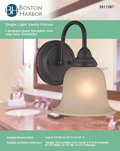 Boston Harbor LYB130928-1VL-VB Wall Sconce, 60 W, 1-Lamp, A19 or CFL Lamp, Steel Fixture, Venetian Bronze Fixture