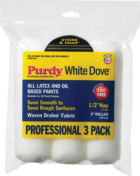 Purdy 14F864000 Roller Cover, 1/2 in Thick Nap, 9 in L, Dralon Fabric Cover