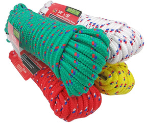 Baron 42217 Rope, 3/8 in Dia, 50 ft L, 133 lb Working Load, Polypropylene, Assorted