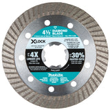 Makita X-LOCK E-07216 Blade, Diamond Blade, 4-1/2 in Dia, 7/8 in Arbor, Turbo Rim