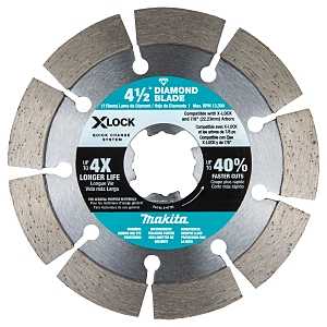 Makita X-LOCK E-07191 Blade, Diamond Blade, 4-1/2 in Dia, 7/8 in Arbor, Segmented Rim