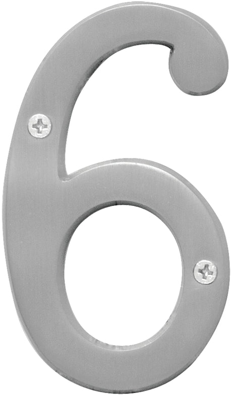 Hy-Ko BR-43SN, Prestige Series BR-43SN/6 House Number, Character: 6, 4 in H Character, Brass, Pack of 3