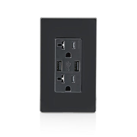 Leviton Decora 20 amps 125 V Black Outlet and USB Charger 5-20R 1 pk