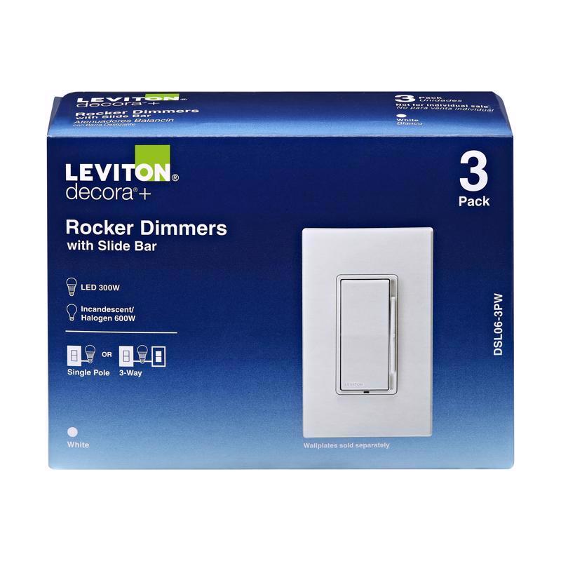Leviton Decora White 600 W Rocker Dimmer Switch 3 pk