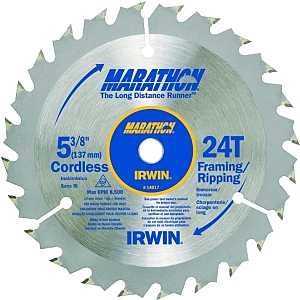 Irwin Marathon 14017 Circular Saw Blade, 5-3/8 in Dia, 0.39 in Arbor, 24-Teeth, Carbide Cutting Edge