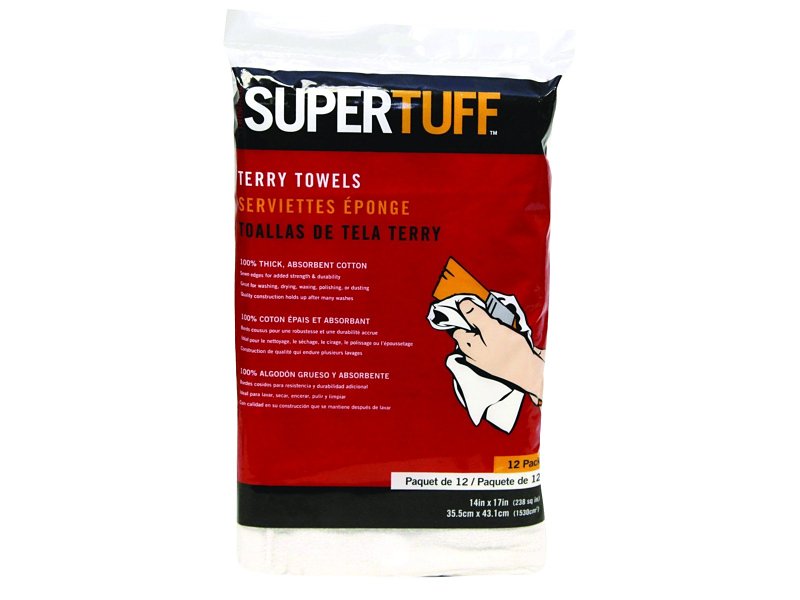 Trimaco SuperTuff 10750 Terry Towel, 17 in L, 14 in W, Cotton, White