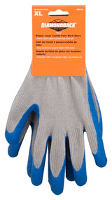 Diamondback GV-SHOWA/XL Gripper Work Gloves, Unisex, 10-1/4 in L, Knit Liner Cuff, Rubber Latex Coating, Cotton/Latex