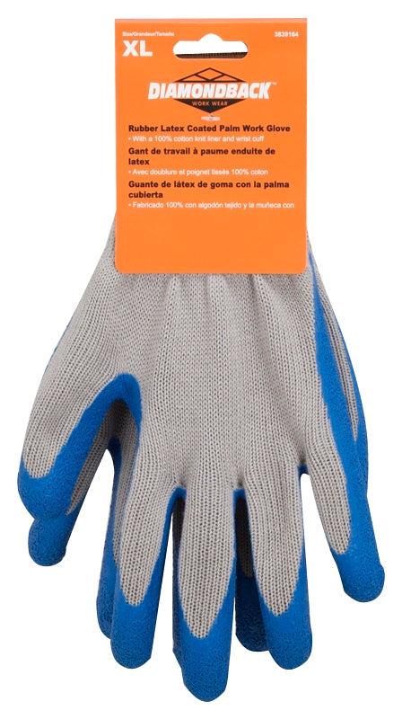 Diamondback GV-SHOWA/XL Gripper Work Gloves, Unisex, 10-1/4 in L, Knit Liner Cuff, Rubber Latex Coating, Cotton/Latex