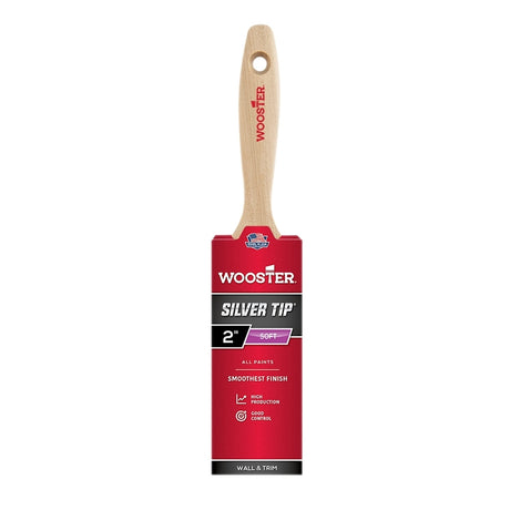 Wooster Silver Tip 5222-2 Paint Brush, 2 in W, Flat Brush, 2-11/16 in L Bristle, Polyester Bristle