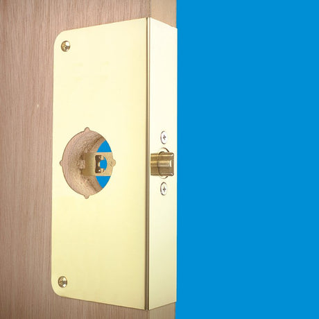 Prime-Line U 9550 Lock and Door Reinforcer, 2-3/4 in Backset, 1-3/4 in Thick Door, Brass, Bright Brass, 9 in H