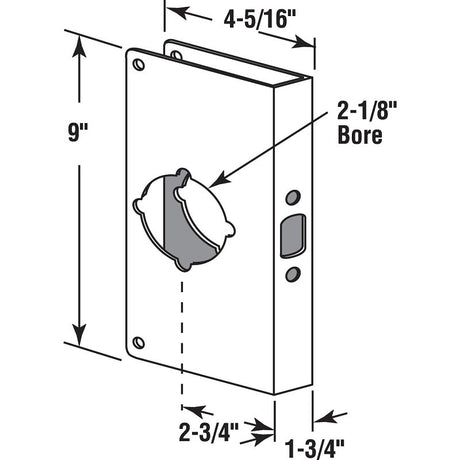 Prime-Line U 9550 Lock and Door Reinforcer, 2-3/4 in Backset, 1-3/4 in Thick Door, Brass, Bright Brass, 9 in H