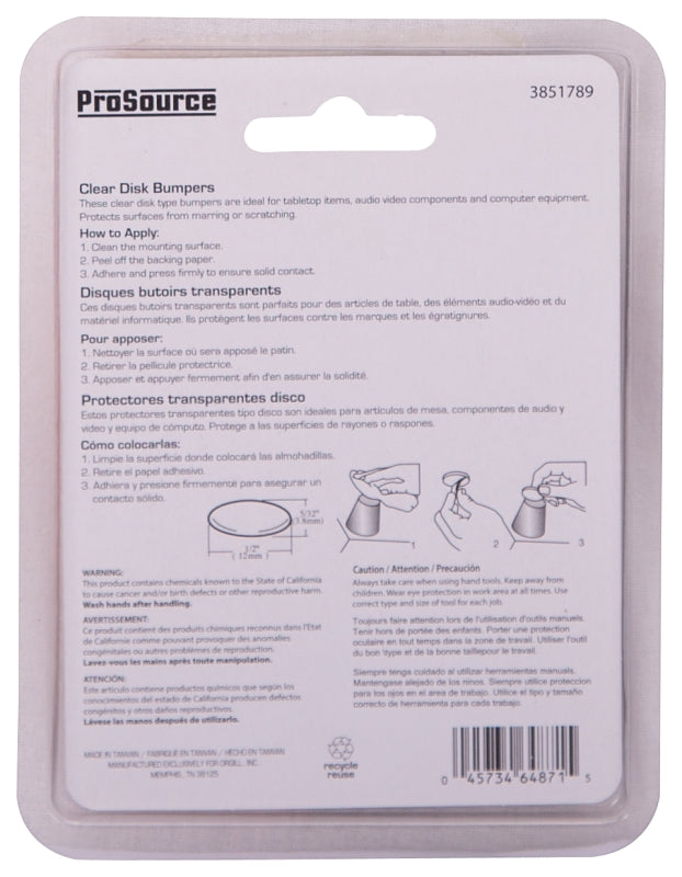 ProSource FE-50762B-PS Furniture Bumper Pad, 1/2 in, Disk, PU