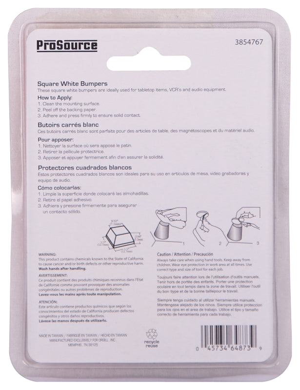 ProSource FE-S403-PS Furniture Bumper Pad, 1/2 in, Square, PU