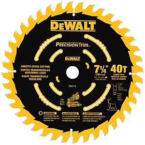 DEWALT DW7114PT Miter Saw Blade, 7-1/4 in Dia, 40-Teeth, Carbide Cutting Edge