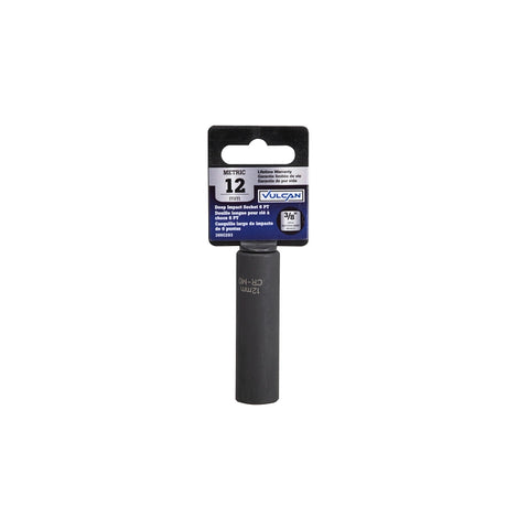 Vulcan MT6580142 Deep Impact Socket, 12 mm Socket, 3/8 in Drive, Deep Drive, 6-Point, Chrome Molybdenum Steel