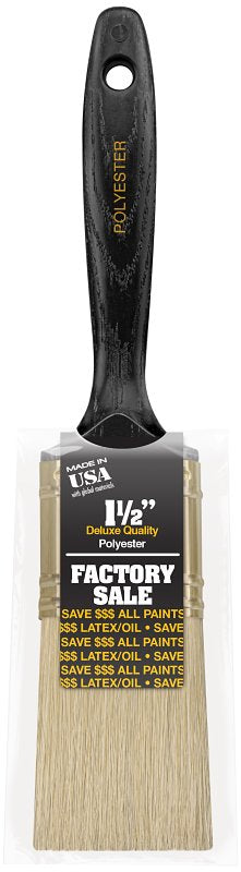 Wooster P3971-1-1/2 Paint Brush, 1-1/2 in W, Flat Brush, 2-3/16 in L Bristle, Polyester Bristle, Beavertail Handle