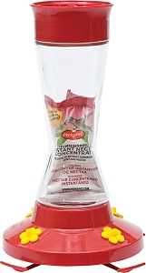 Perky-Pet 210PB Bird Feeder, Pinch Waist, 16 oz, 4-Port/Perch, Glass/Plastic, Red, 7.1 in H