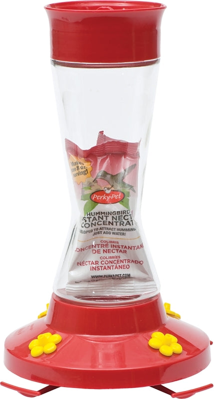 Perky-Pet 210PB Bird Feeder, Pinch Waist, 16 oz, 4-Port/Perch, Glass/Plastic, Red, 7.1 in H