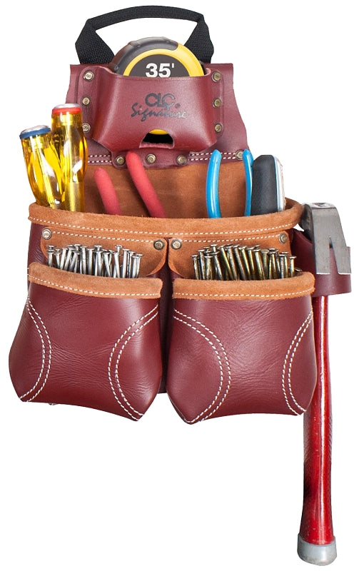 CLC 21428 Nail and Tool Bag, 10-Pocket, Leather, Chestnut