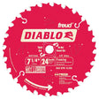 Diablo D0724A Circular Saw Blade, 7-1/4 in Dia, 5/8 in Arbor, 24-Teeth, 10,000 rpm, Carbide Cutting Edge, Pack of 10