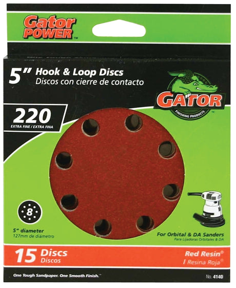 Gator 4140 Sanding Disc, 5 in Dia, 220 Grit, Extra Fine, Aluminum Oxide Abrasive, Vented, 15/PK