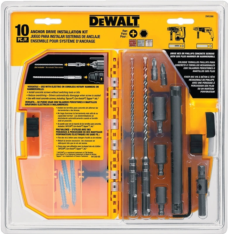 DEWALT DW5366 Anchor Drive Installation Kit, 10-Piece, Carbide