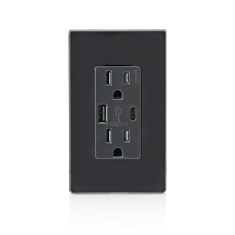 Leviton Decora 15 amps 125 V Type A/C Duplex Black Outlet and USB Charger 5-15R 1 pk