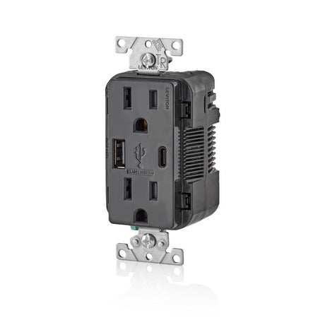 Leviton Decora 15 amps 125 V Type A/C Duplex Black Outlet and USB Charger 5-15R 1 pk