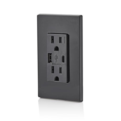Leviton Decora 15 amps 125 V Type A/C Duplex Black Outlet and USB Charger 5-15R 1 pk