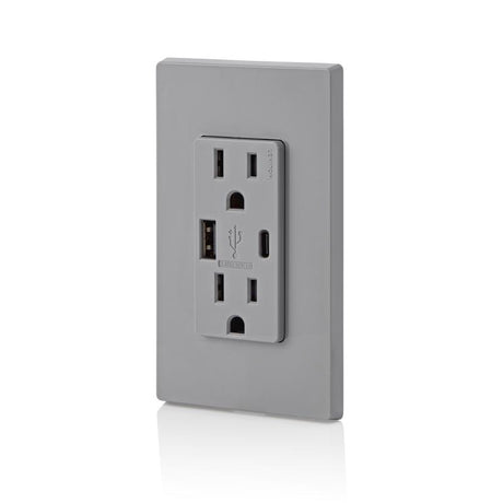 Leviton Decora 15 amps 125 V Type A/C Duplex Gray Outlet and USB Charger 5-15R 1 pk