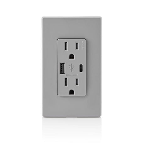 Leviton Decora 15 amps 125 V Type A/C Duplex Gray Outlet and USB Charger 5-15R 1 pk
