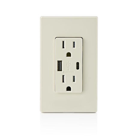 Leviton Decora 15 amps 125 V Type A/C Duplex Light Almond Outlet and USB Charger 5-15R 1 pk