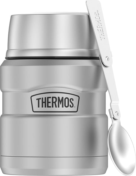 Thermos STAINLESS KING Series SK3000MSTRI4 Vacuum Insulated Food Jar with Foldable Spoon, 16 oz Capacity, Matte Steel
