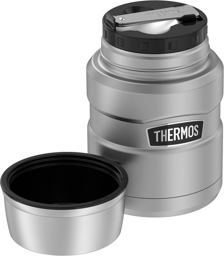 Thermos SK3000MSTRI4 STAINLESS KING Series Vacuum Insulated Food Jar with Foldable Spoon, Silver, 16 oz Capacity