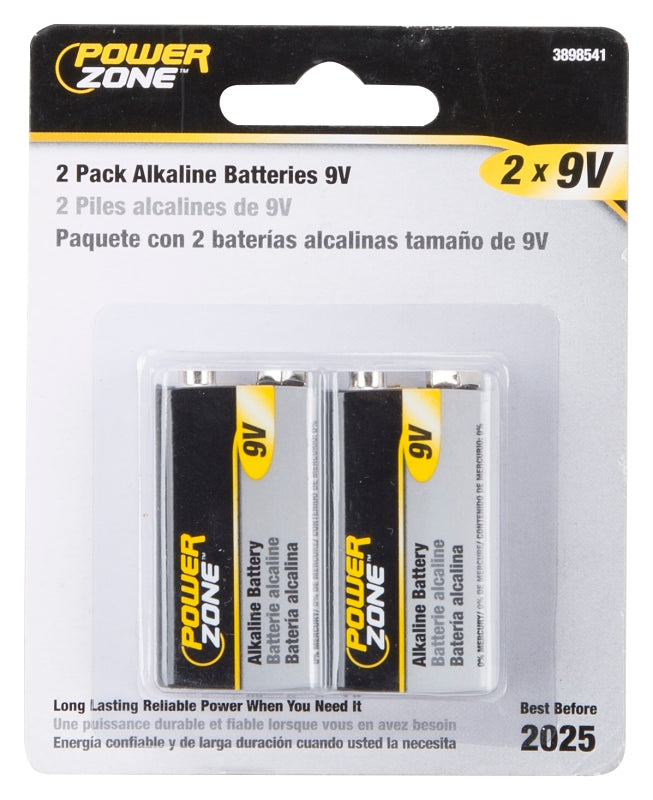PowerZone 6LR61-2P-DB Battery, 9 V Battery, Zinc, Manganese Dioxide, and Potassium Hydroxide, Pack of 15