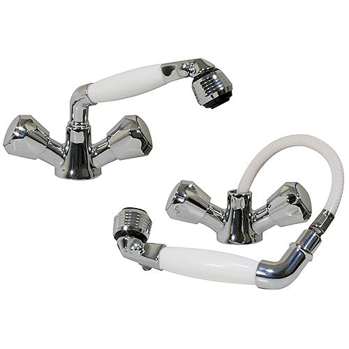 Scandvik 46011 Standard Combination Pull-Out Faucets and Shower White Handle With 5' White Nylon Hose (Includes Water Conservation Valve)