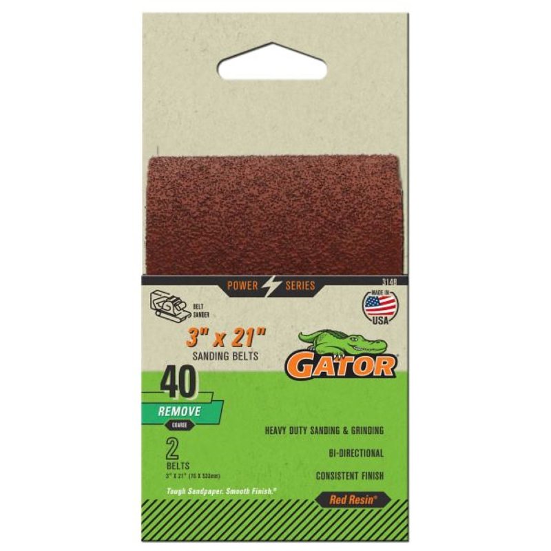 Gator 3148 Sanding Belt, 21 in L, 3 in W, 40 Grit, Extra Coarse, Aluminum Oxide Abrasive