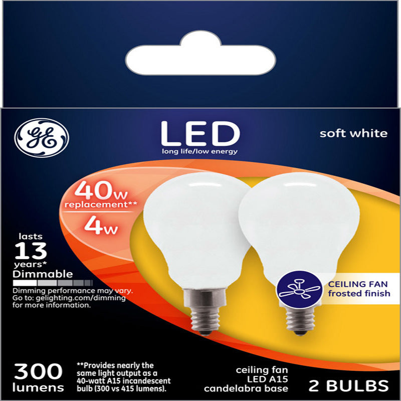 GE A15 E12 (Candelabra) LED Bulb Soft White 40 Watt Equivalence 2 pk, Pack of 12
