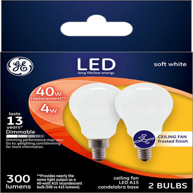 GE A15 E12 (Candelabra) LED Bulb Soft White 40 Watt Equivalence 2 pk, Pack of 12
